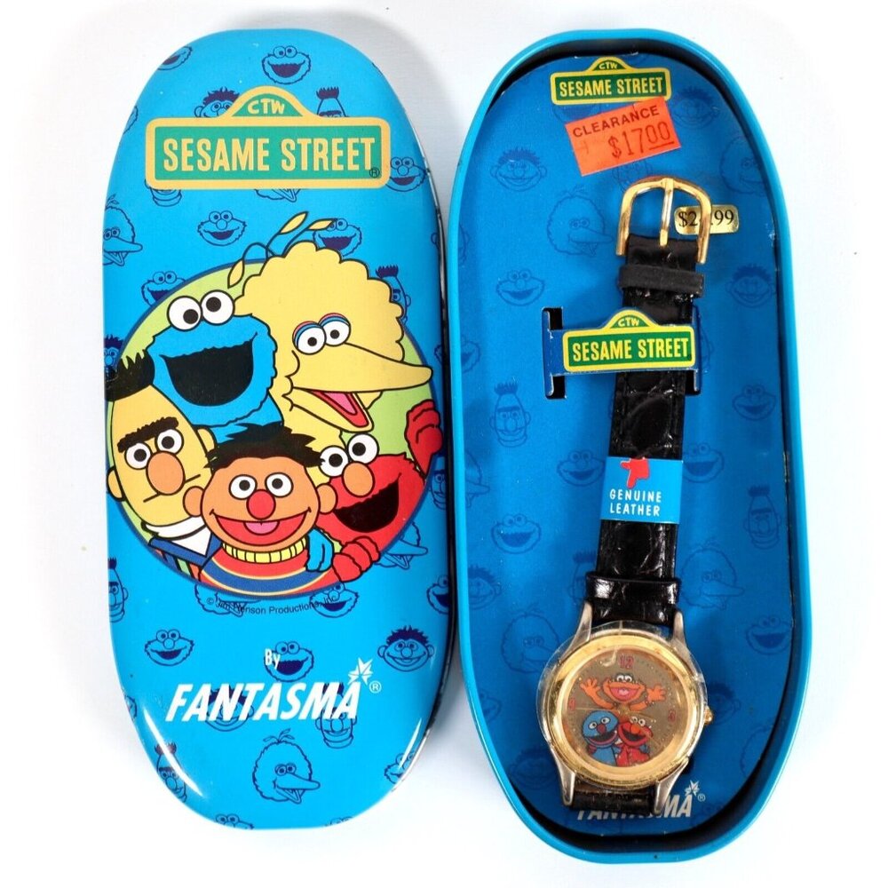 Vintage Sesame Street Fantasma Watch Elmo Grover Zoe With Tin Rare NEW